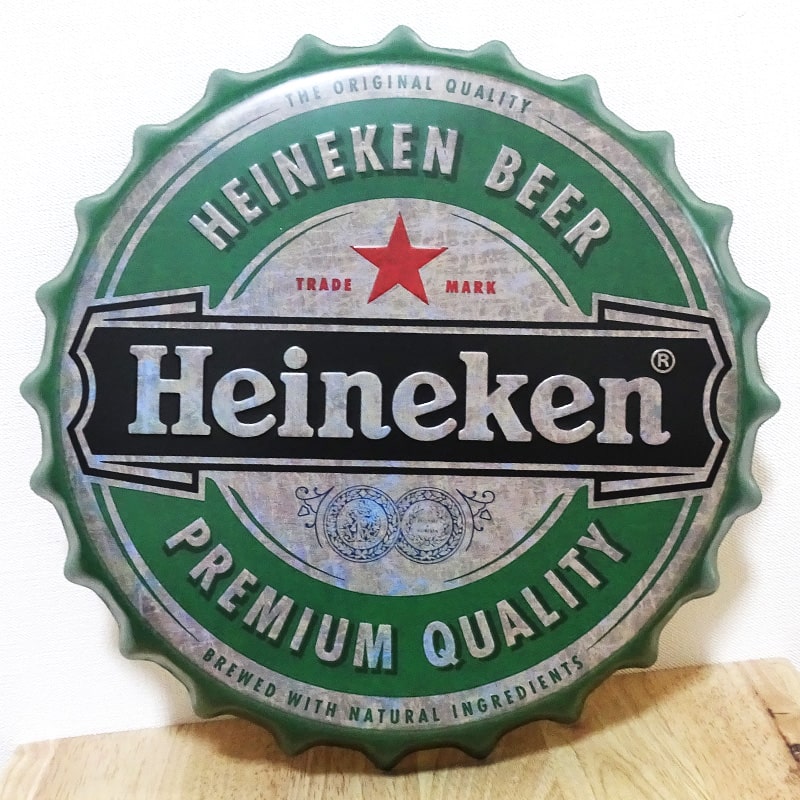 ブリキ看板 Heineken ビール アンティーク 蓋 ハイネケン 王冠 