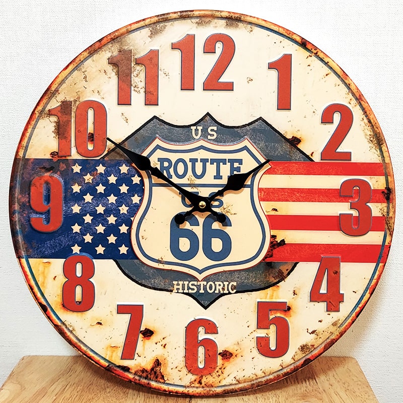 アメリカン レトロ 掛時計 US ROUTE66 ビンテージ 鉄製 カラフル