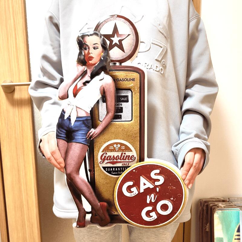 アメリカン レトロ ブリキ看板 ビンテージ セクシー GAS & GO 女性