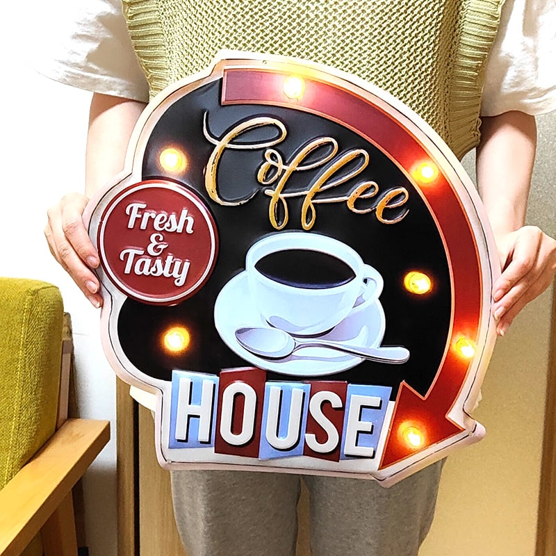 アメリカン レトロ ブリキ看板 Coffee HOUSE エンボスプレート