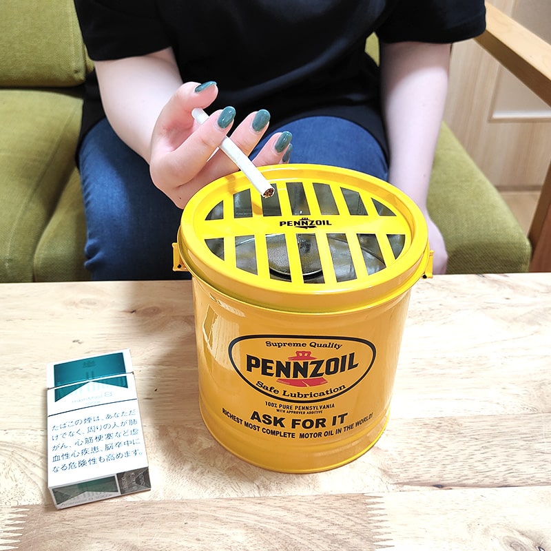 灰皿 屋外 おしゃれ 蚊取り線香 フタ付き PENNZOIL イエロー 蚊