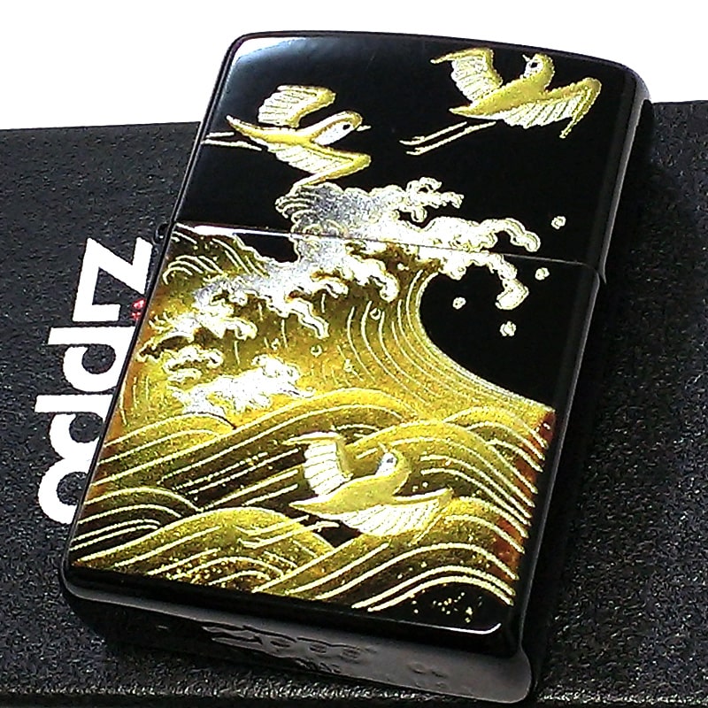 ZIPPO ライター 和柄 一点物 レア 本金蒔絵 ジッポ 2006年製 漆塗り ブラック 波 燕 おしゃれ 日本 絶版品 ゴールド 珍しい 廃盤 :Honkin Wagara:Zippoタバコケース喫煙具のハヤミ