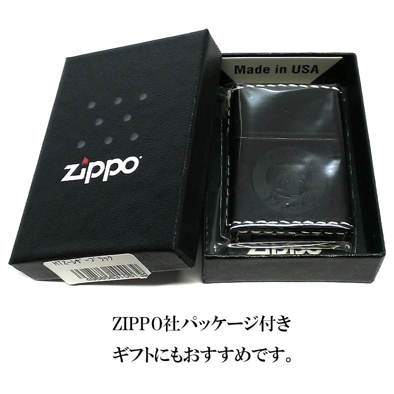 ZIPPO ライター 阪神タイガース 革巻き ジッポ 本牛革 ブラック 野球 