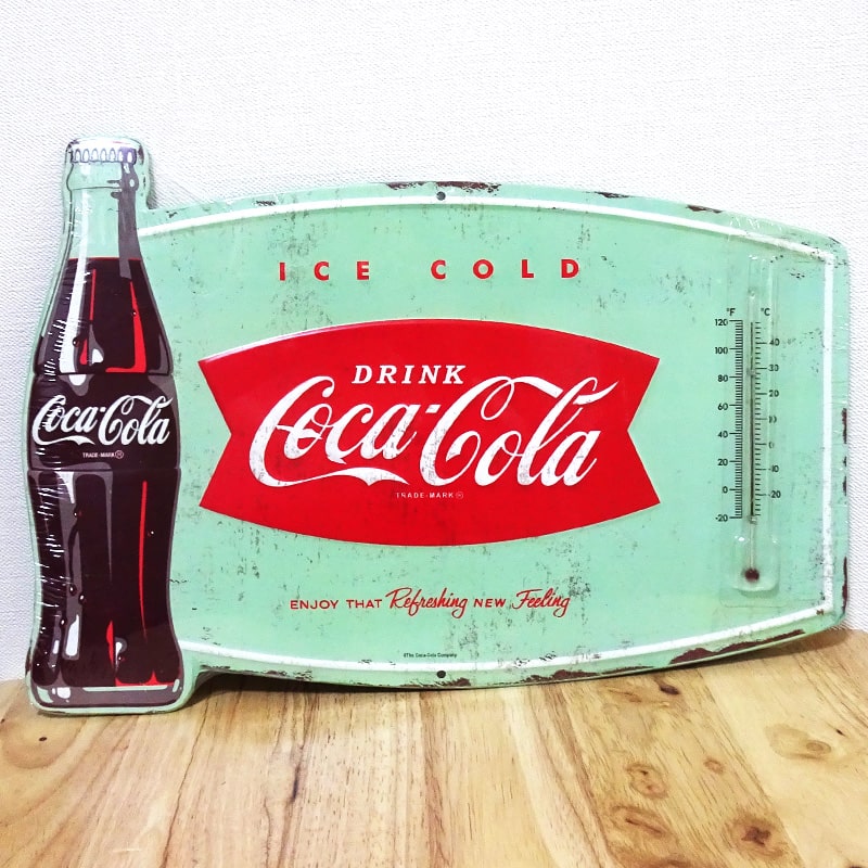 Coca Cola（コカコーラ） ブリキ看板 温度計 エンボスメタルサイン