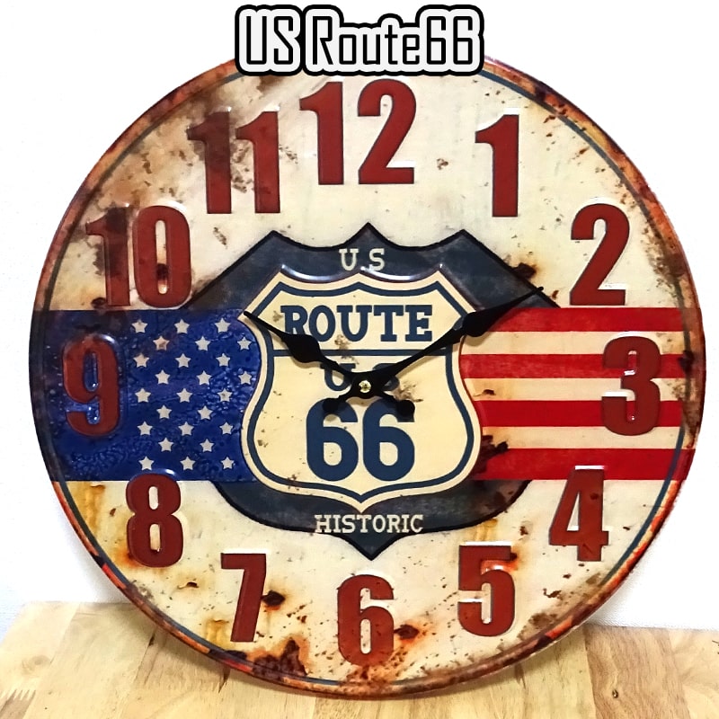 アメリカン レトロ 掛時計 US ROUTE66 ビンテージ 鉄製 カラフル