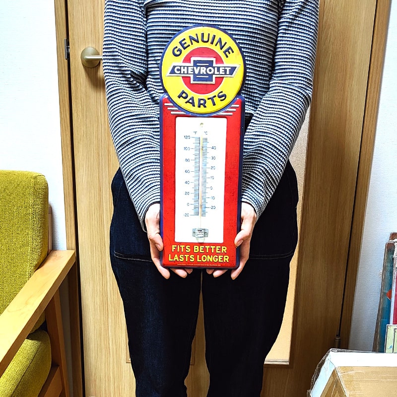 アメリカン レトロ ブリキ看板 シボレー 温度計 エンボスメタル