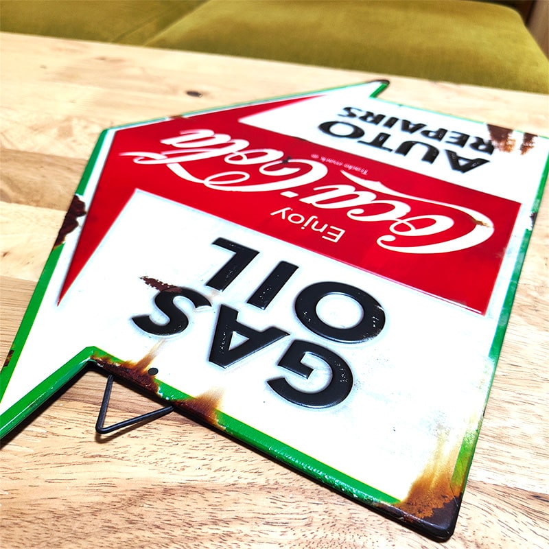 Coca Cola（コカコーラ） ブリキ看板 Gas Oil Auto Repairs Rustic