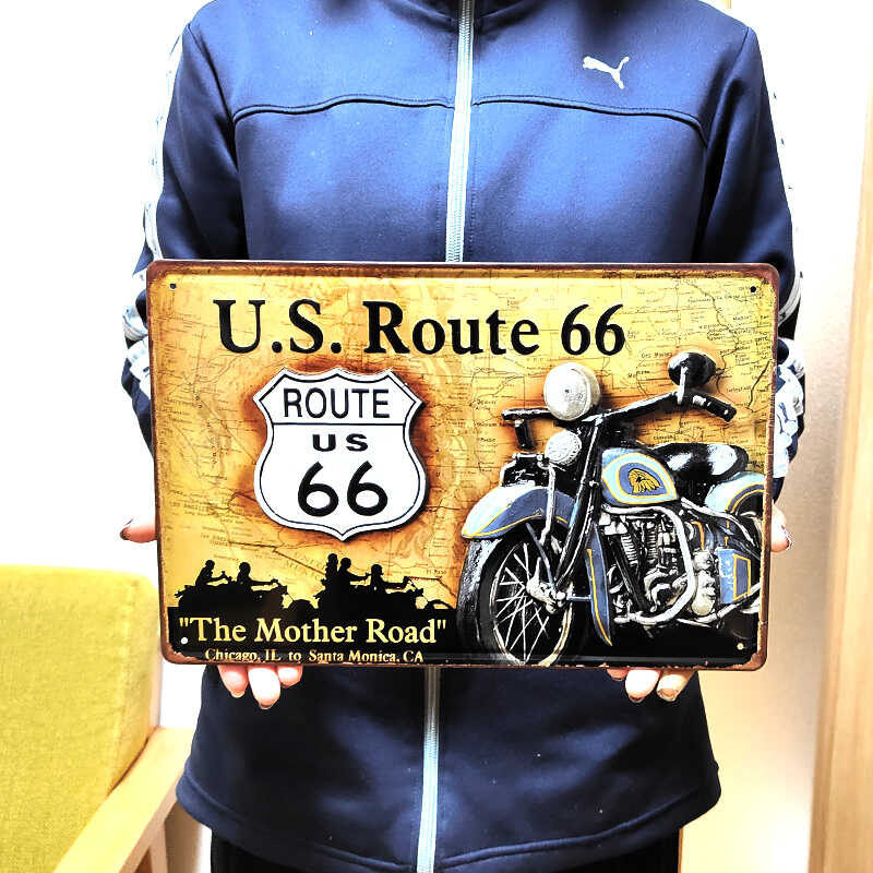 アメリカン レトロ ブリキ看板 ROUTE66 バイク アンティーク