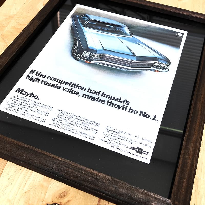 フレームポスター 車 アメリカン ヴィンテージ 木製 壁掛け BLUE CAR