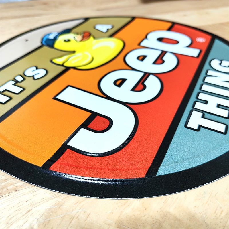 アメリカン レトロ ブリキ看板 車 Jeep Duck ラウンドメタルサイン