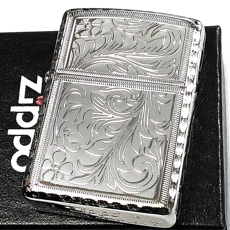 ZIPPO アーマー ５面繊細彫刻 ジッポ ライター 中世模様 アラベスク 鏡面 プラチナシルバー かっこいい リューター加工 重厚 高級 メンズ