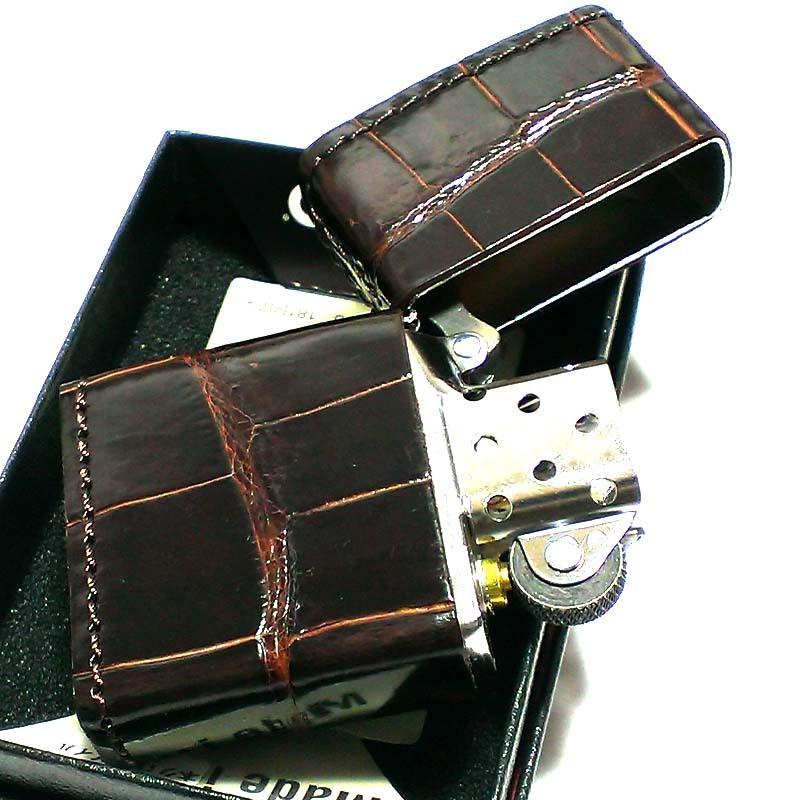ZIPPO（ジッポー） 革巻き ライター ジッポ 本クロコダイル ブラウン