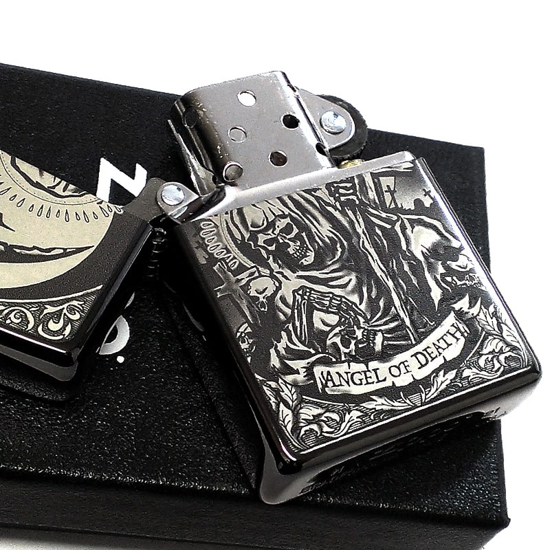 ZIPPO 死神 細密レーザー彫刻 ジッポ ライター かっこいい ブラック