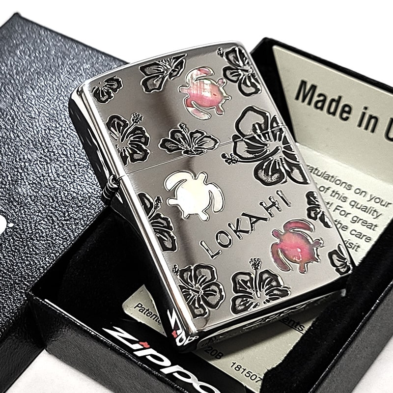ZIPPO ライター シェルフラワー かわいい 両面加工 シェル