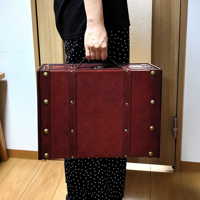 大容量 収納 アンシエントトランク 2個セット 木製 レザー レッド