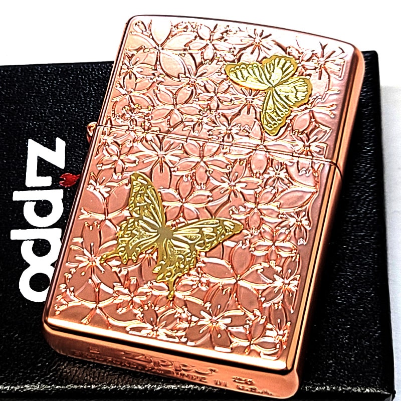 ZIPPO（ジッポー） ライター 蝶と桜 可愛い ジッポ 彫刻 ピンク