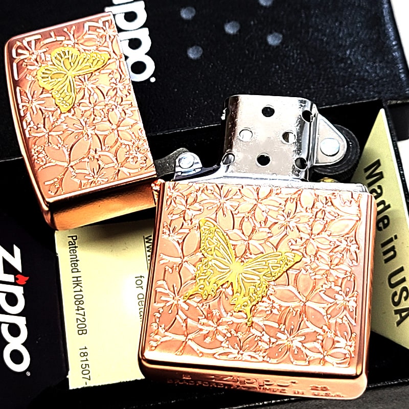 ZIPPO（ジッポー） ライター 蝶と桜 可愛い ジッポ 彫刻 ピンク
