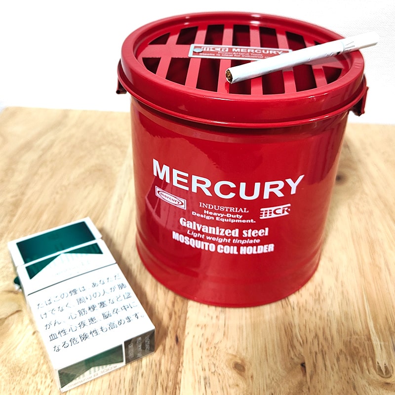 灰皿 MERCURY 蚊取り線香 屋外 おしゃれ 蚊遣り フタ付き レッド 卓上