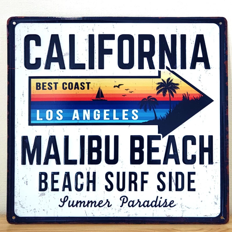 アメリカン レトロ ブリキ看板 ビンテージ マリブビーチ サーフィン