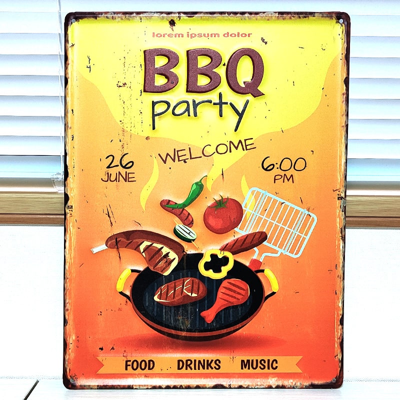 アメリカン レトロ ブリキ看板 アンティーク BBQ エンボスプレート