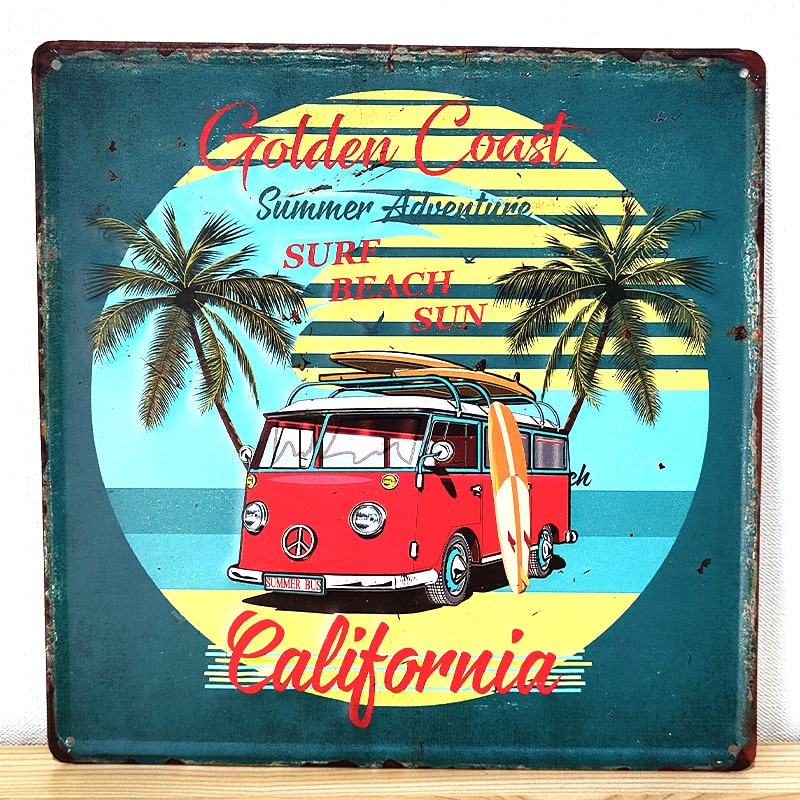 アメリカン レトロ ブリキ看板 サーフワゴン エンボスプレート