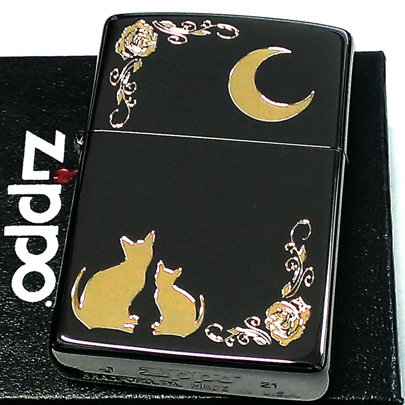 ZIPPO ライター ネコ ブラック ゴールド ジッポ 猫 可愛い 黒金 月 薔薇 女性 レディース ねこ かわいい おしゃれ バラ ギフト :  nkm-bk : Zippoタバコケース喫煙具のハヤミ - 通販 - Yahoo!ショッピング