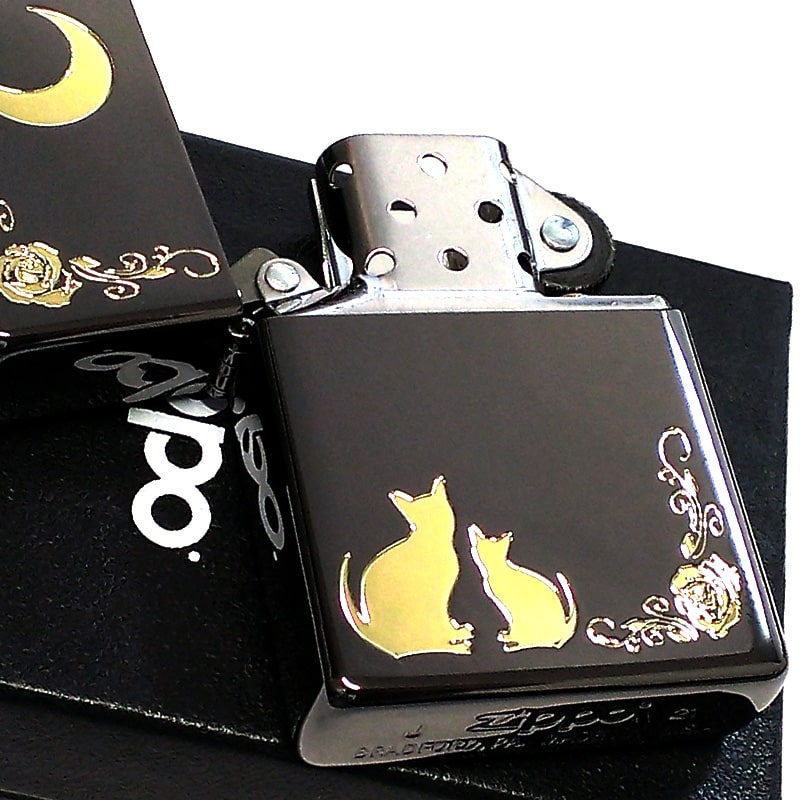 ZIPPO ライター ネコ ブラック ゴールド ジッポ 猫 可愛い 黒金