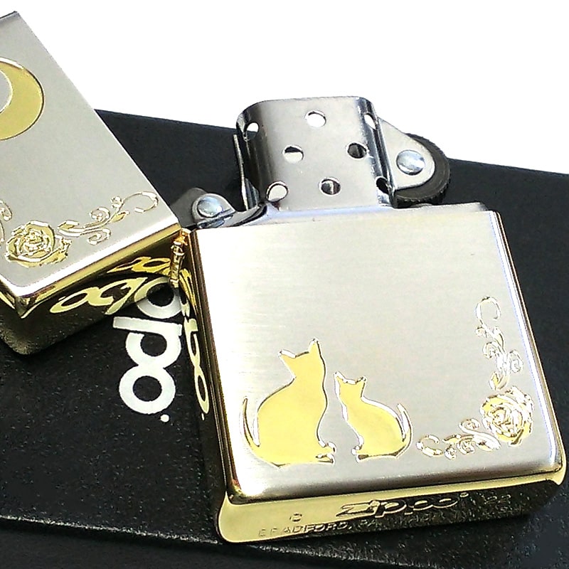 ZIPPO ライター ネコ ブラック ゴールド ジッポ 猫 可愛い 黒金