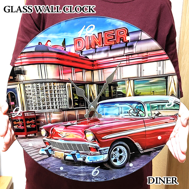 アメリカン レトロ 掛時計 車 ガラス ウォールクロック DINER