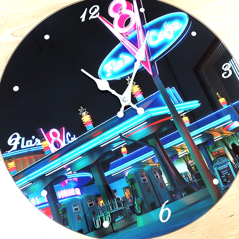 アメリカン レトロ 掛時計 ガラス ウォールクロック Flo's Cafe