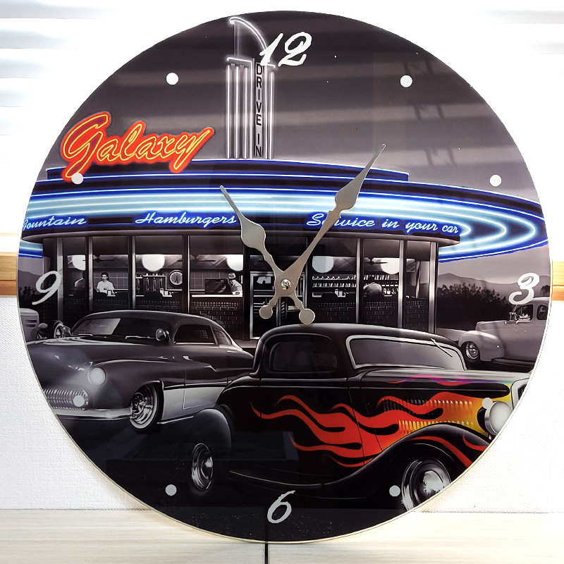 アメリカン レトロ 掛時計 かっこいい 車 ガラス ウォールクロック