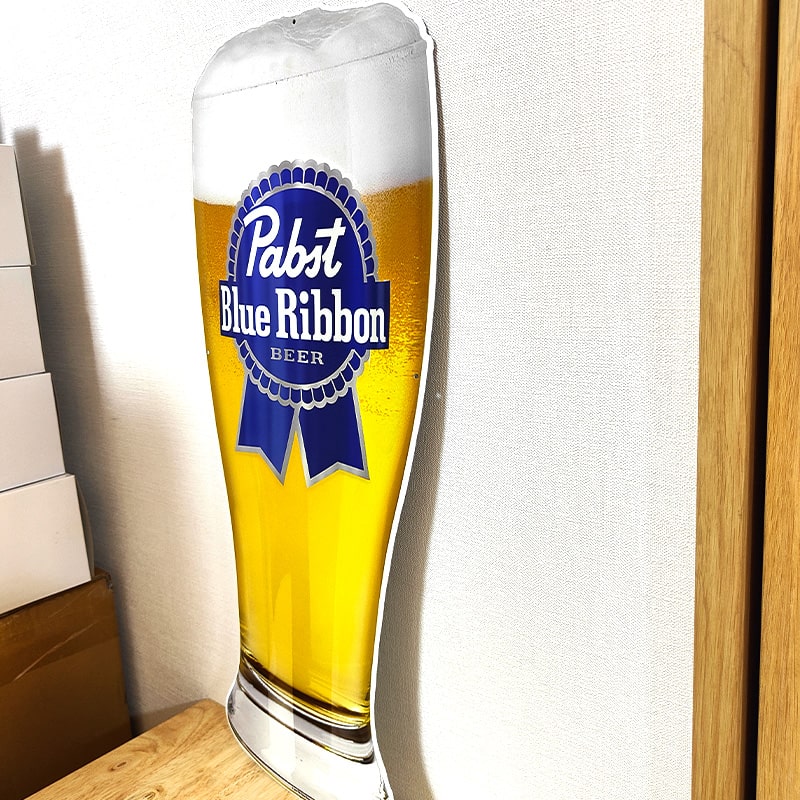 アメリカン レトロ ブリキ看板 Pabst Glass Blue Ribbon メタル