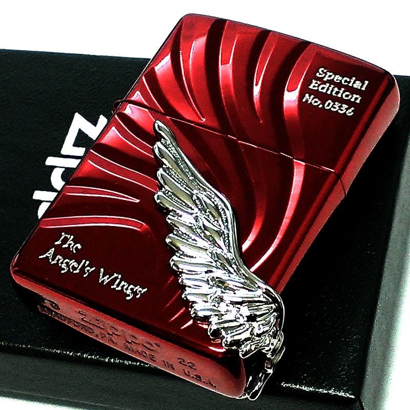 ZIPPO ライター 限定 エンジェルウィング ジッポ かっこいい 天使の羽 ワインレッド 大型メタル シリアルNO刻印 エンジェルウイング