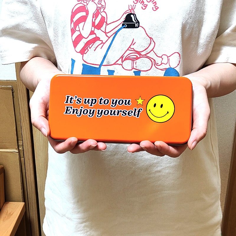 アメリカン レトロ ペンケース スマイル 筆箱 SMILE オレンジ 小物入れ