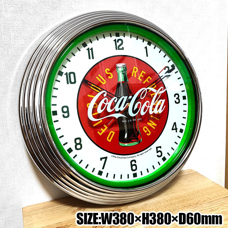 Coca Cola（コカコーラ） ネオンクロック 掛時計 LEDライト グリーン
