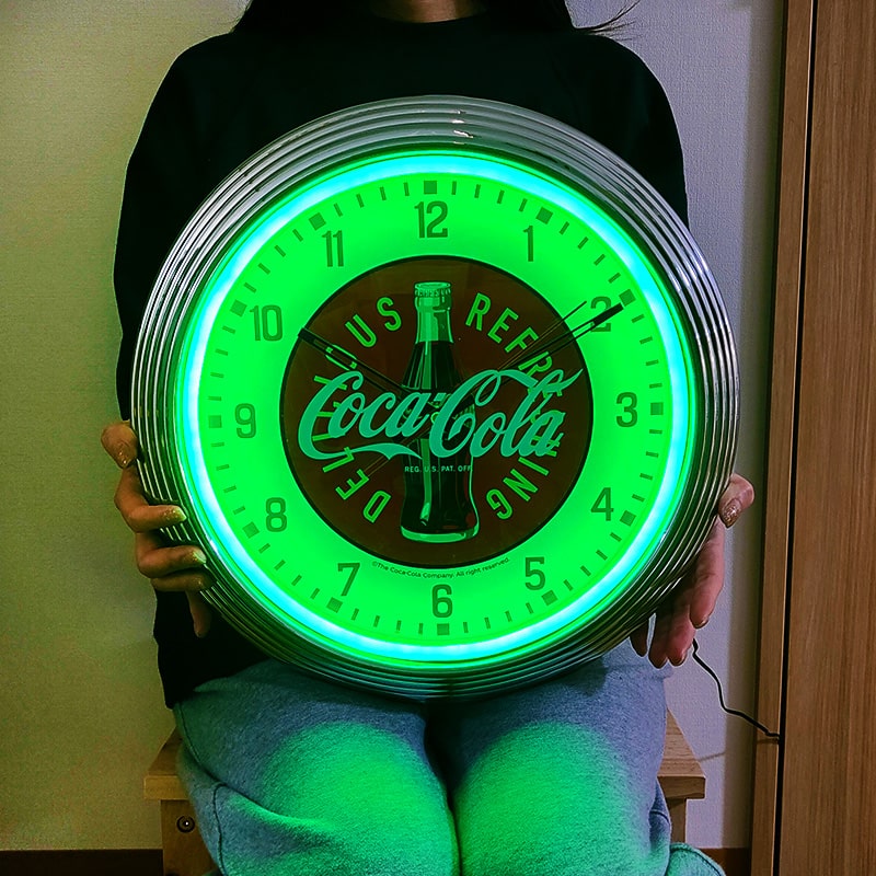 Coca Cola（コカコーラ） ネオンクロック 掛時計 LEDライト グリーン