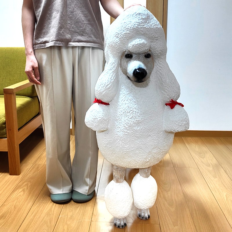 アンティーク　犬　ベッド付き　置物　フィギュア 置物 プードル かわいい 大型 フィギュア ヴィンテージ 大きい