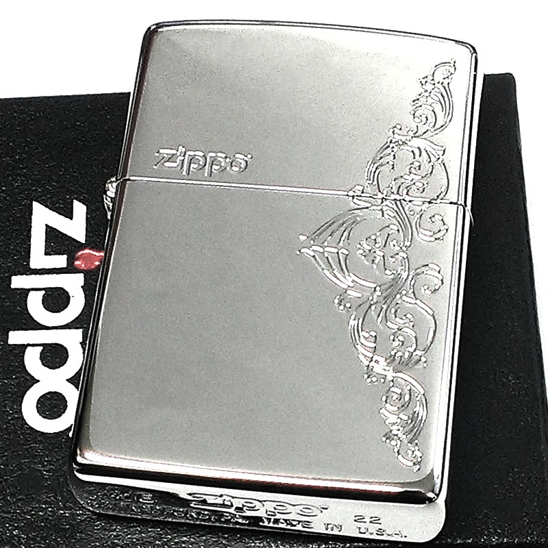 ZIPPO ライター プラチナアラベスク ジッポ 鏡面シルバー エッチング 