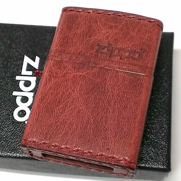 ZIPPO（ジッポー） ライター 本革巻き ジッポ ダメージ加工 レッド 赤 