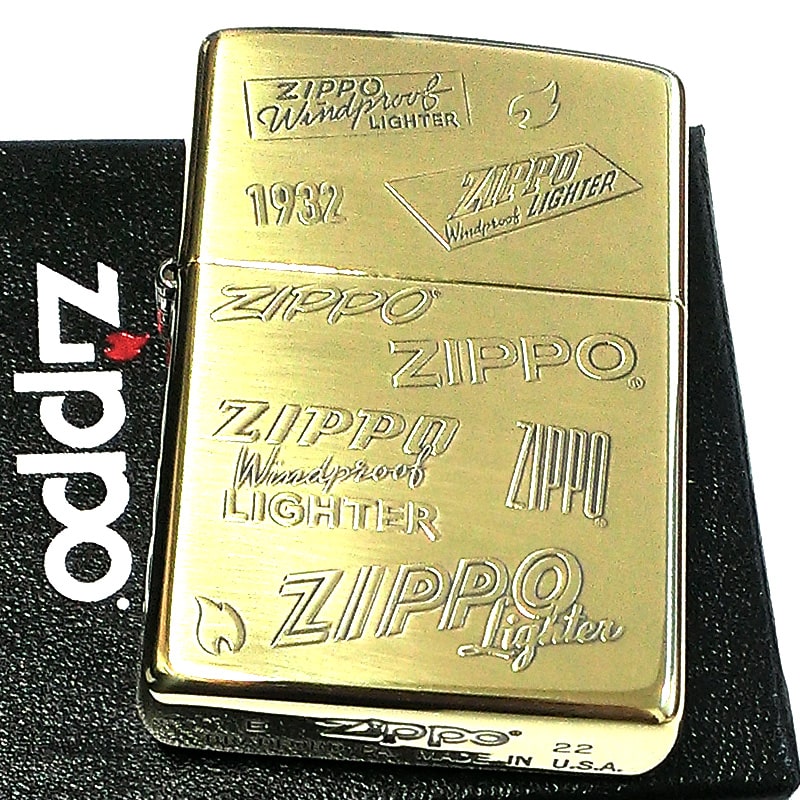 ZIPPO ロゴ ジッポー ライター ゴールド 両面加工 かっこいい ブラス いぶし仕上げ エッチング彫刻 メンズ シンプル おしゃれ