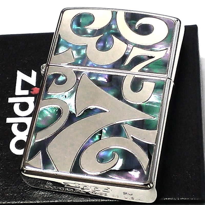 ZIPPO ライター シェルダイアル 鏡面仕上げ 美しい 天然貝象嵌 ジッポ ブルーシェル 金 数字 おしゃれ メンズ かっこいい