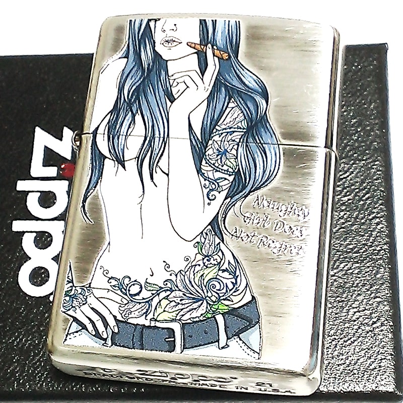 ZIPPO ライター 女性イラスト ZIPPO ライター セクシー 女性 ジッポ 銀イブシ仕上げ プリント