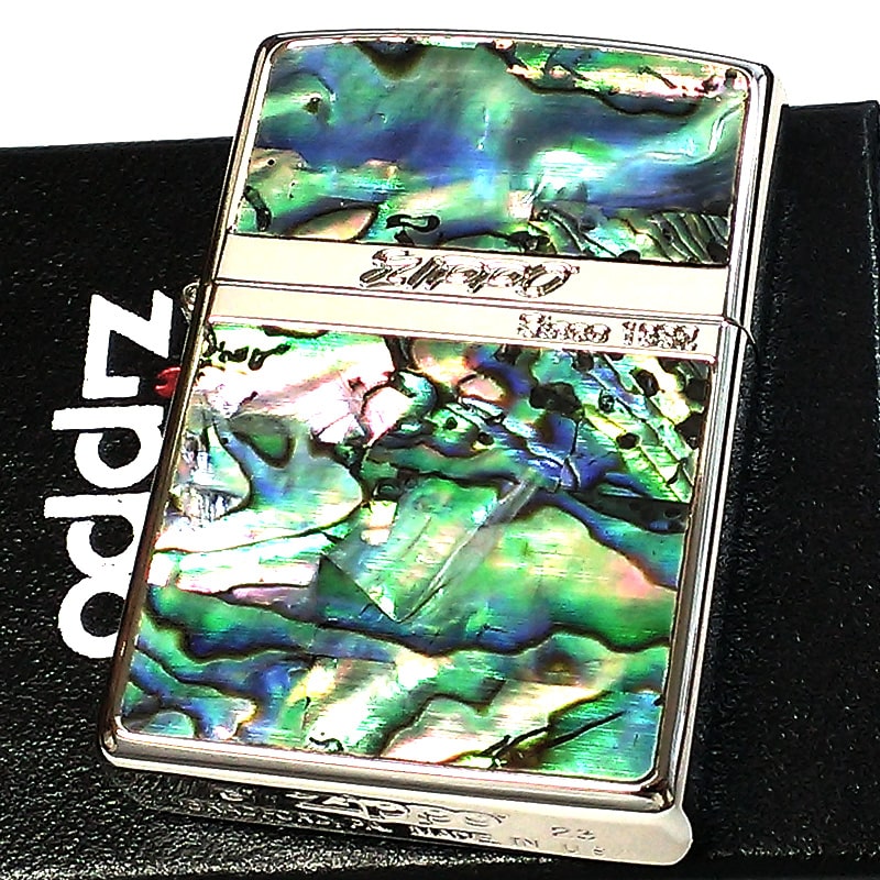 Zippo ジッポー シェル 貝 インレイ 象嵌 ストライプ シルバー