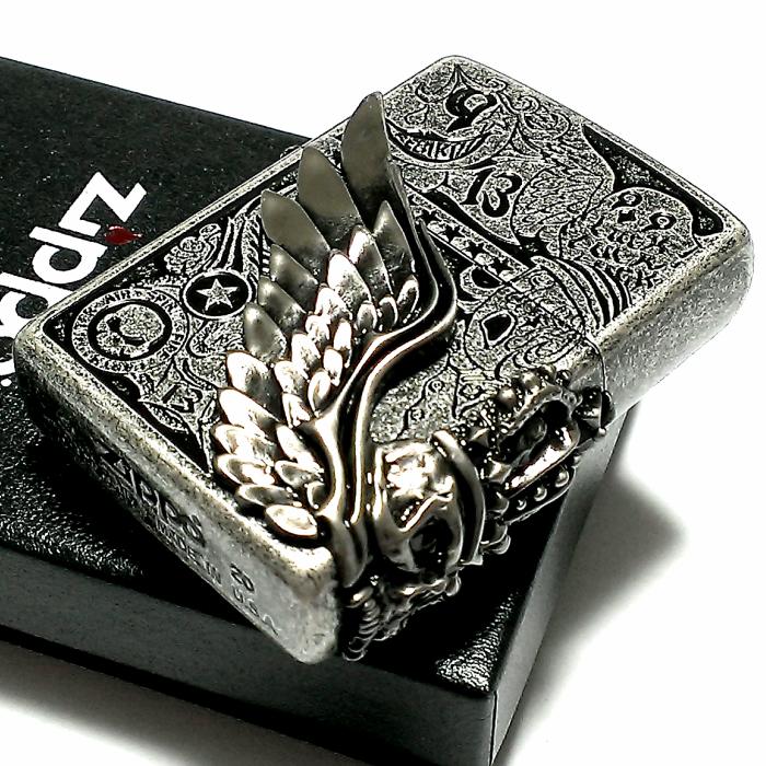 ZIPPO（ジッポー） ジッポ フォーチュンヘッド 銀イブシ スカル3面彫刻