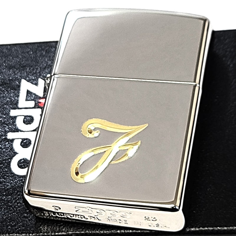 ZIPPO ライター イニシャル F ジッポ 鏡面シルバー V刃彫刻
