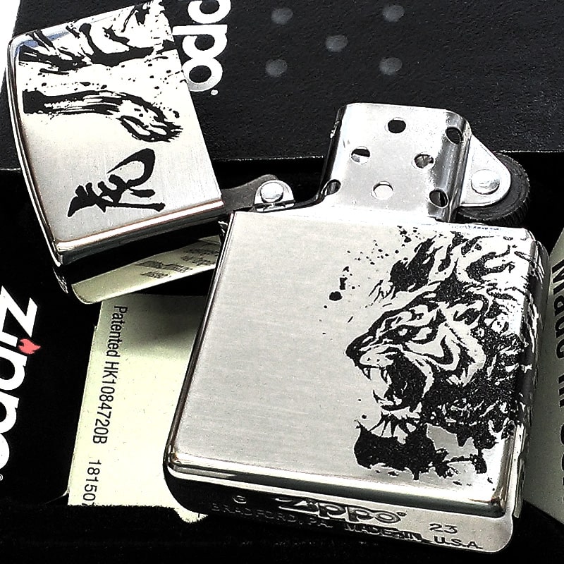 ZIPPO（ジッポー） ライター かっこいい 和柄 墨絵繋ぎ絵 虎 銀イブシ