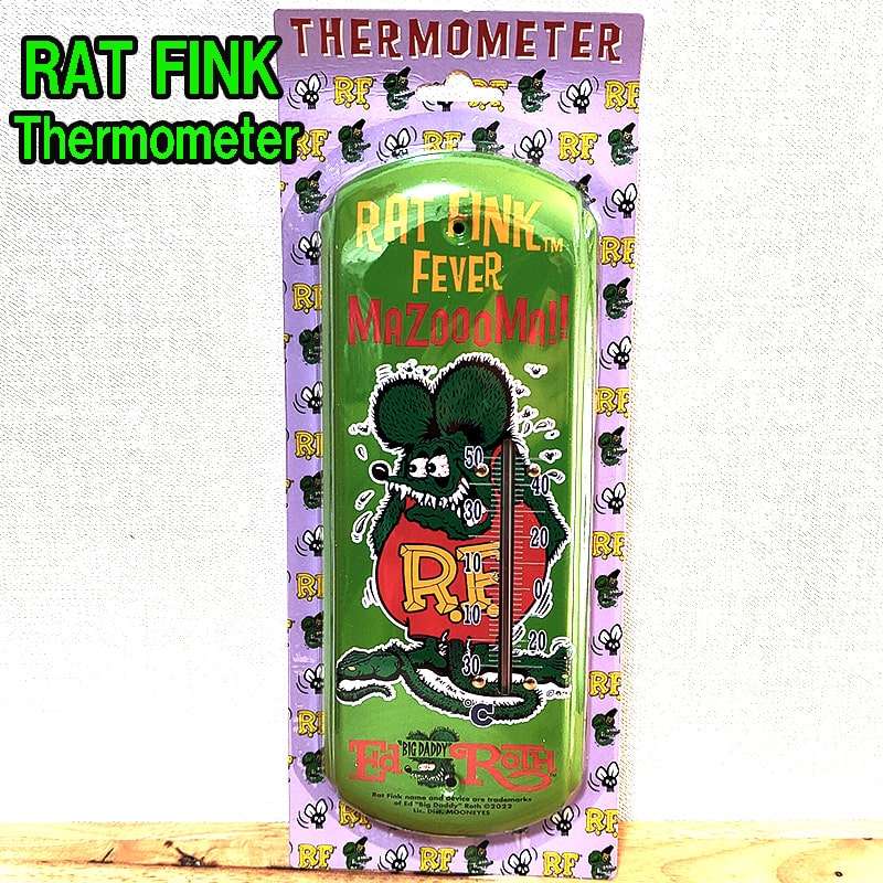 温度計 RAT FINK ブリキ看板 サーモメーター ラットフィンク アメリカン R.F. キャラクター 雑貨 ネズミ レトロ ディスプレイ 壁掛け｜hayamipro