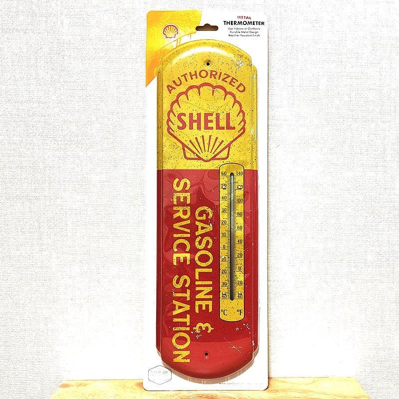 アメリカン レトロ 温度計 ブリキ看板 シェル ガソリン メタル サーモ