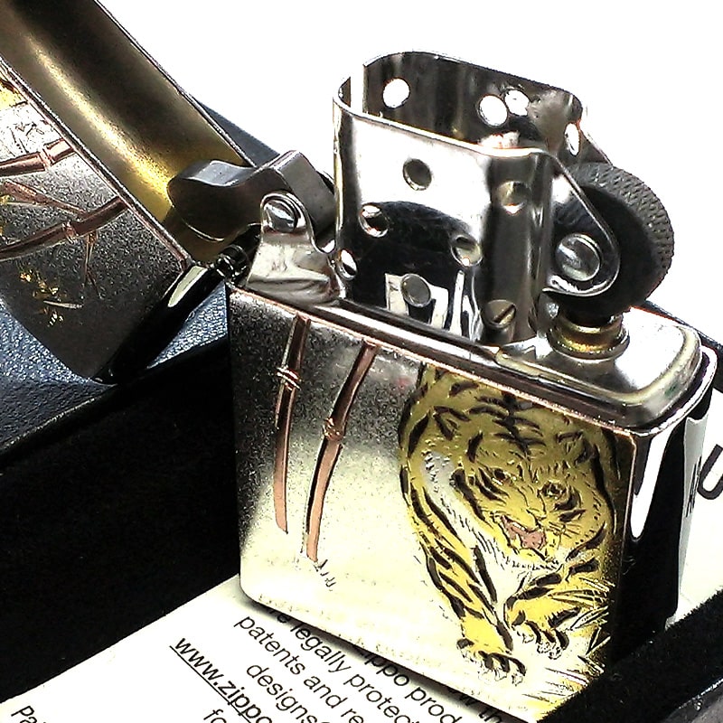 ZIPPOライター タイガー ジッポ かっこいい 和柄 シルバー 虎 日本 和風 彫刻 銀 デンチュウバン メンズ プレゼント