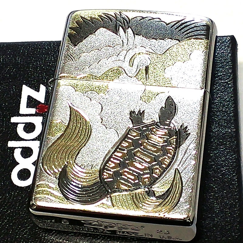 オリバー　昭和レトロ 鶴亀デザイン 菓子型 ヴィンテージ ZIPPO（ジッポー） ライター 鶴 亀 和柄 かっこいい 和風 ジッポ